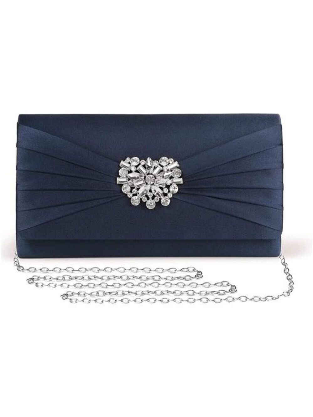 Navy Satin Clutch Purse Rhinestone Evening Crossbody Wedding Prom Party Bag
